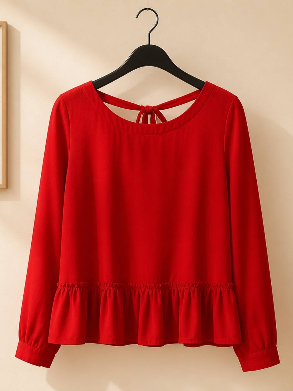 cloth & stone Red Long-Sleeve Ruffle-Hem Blouse